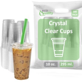 Clear Plastic Disposable Cups with Lids and Smoothie Straws 300 count - 10 oz (ounces) Clear PET Cup for Smoothies, Protein Shakes, Bubble Tea, Iced Coffee, Boba, Fresh Juice, Meal Prep, Party Cup
