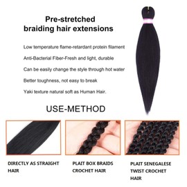Pre Stretched Braiding Hair 16 Inch, 8 Packs Professional Braiding Hair Extensions, Soft Yaki Texture, Hot Water Setting, Easy to Braid, 1#