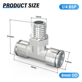 TAILONZ PNEUMATIC 304 Stainless Steel Male 6mm x 1/4" BSP Threaded Tee and Push Fit Fittings PT6-02 (Pack of 2)