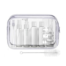 MORICOH Transparenter Kulturbeutel mit Reiseflaschenset,14 Stück Reisen Flaschen Set(100ml) und 1 Stück Plastikbeutel für Flüssigkeiten zugelassen (20x20cm) (Weiß Kulturbeutel mit Reiseflaschenset)