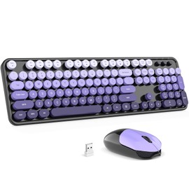 Wireless Keyboard and Mouse Combo - GEEZER Black-Purple Full-Sized Colorful Keyboard 104 Keys - USB 2.4 G Receiver Plug Play with Round Keycap Typewriter Keyboards, for Windows, PC, Laptop, Desktop