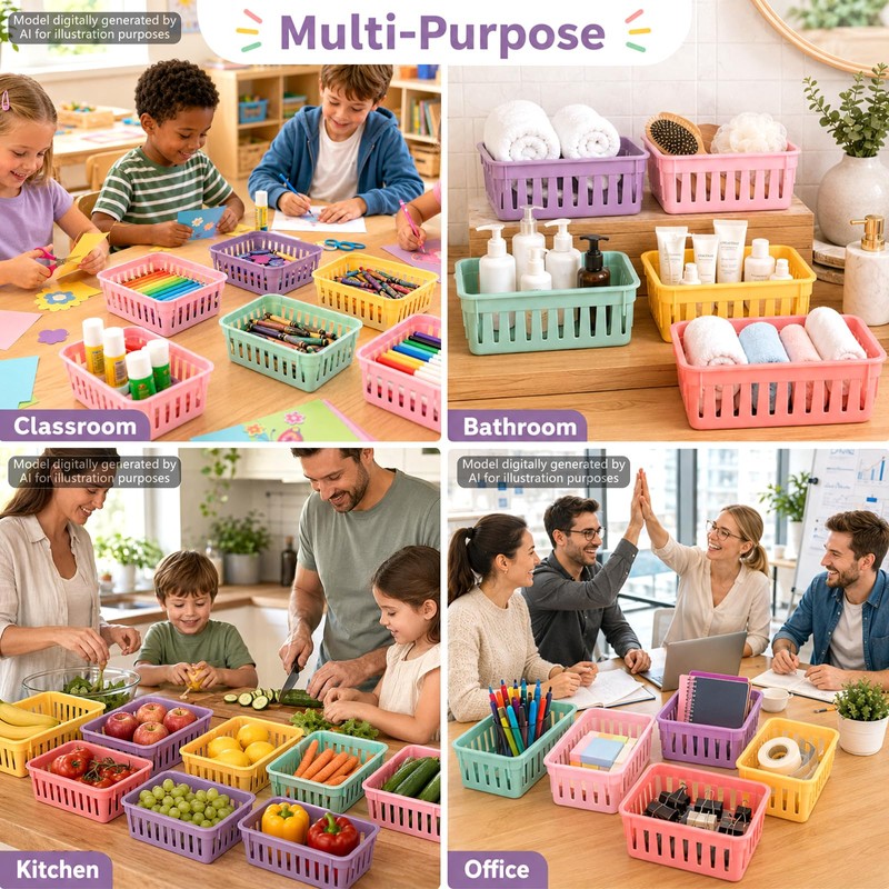 gisgfim 12 Pack Classroom Small Plastic Baskets for Organizing Mini