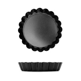 QWORK Pack of 10 Tart Moulds, Diameter 10 cm with Lifting Base, Mini Tartelette Moulds, Quiche Mould Made of Food-Grade Carbon Steel with Non-Stick Coating
