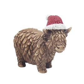 Lesser & Pavey Christmas Highland Cow Figurine with Santa Hat - 12cm x 9cm - Gift Idea for Christmas Xmas - Christmas Decoration Highland Cow Themed Décor - Perfect for Home Kitchen Tabletop UK Design