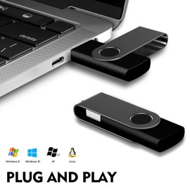 8GB USB Flash Drive, AreTop 1 Pack USB 2.0 Thumb Drives Memory Stick Swivel Jump Drive for Home & Office Use (1 Pack 8GB, Black)