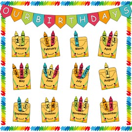 Birthday Bulletin Board Set for Classroom Decorations Pencil Box Cutouts Colorful Pencil Tags with Trim Borders for Back to School Birthday Chalkboard Door Wall Decors Supplies