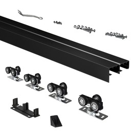 SongYung Heavy Duty Bypass Sliding Closet Door Track Hardware 60", 5FT Aluminium Pocket Door Track Rail Set, Smoothly and Quietly, for 2 Door System,Black