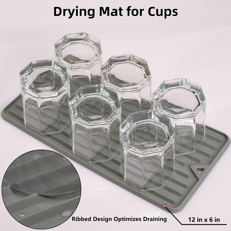 Dish Drying Mat, Silicone Drying Mat for Kitchen Counter, Food