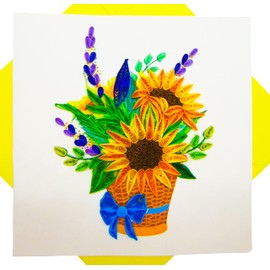 Sunflower Bouquet, Quilled Card, Quilling Card 3D - Unique Dedicated Handmade, Design Greeting Card for Birthday, Valentine's Day, Mothers Day, Spring, Fathers Day, Graduation, Wedding, Anniversary,
