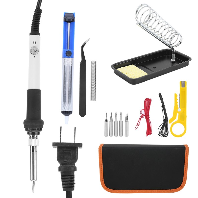 15Pcs Electric Soldering Iron Set Adjustable Temperature 60W White Welding