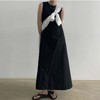 Women's Maternity A-line Pocket Sleeveless Long Dress 01. Brown
