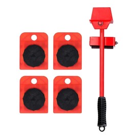 5PCS Furniture Lift Mover Tool, Professional Furniture Transport Roller, Furniture Movers with C-rowbar 150 KG Capacity, Furniture Moving Tool Set for Furniture, Refrigerator, Sofa, Cabinet(COLOR:Red)