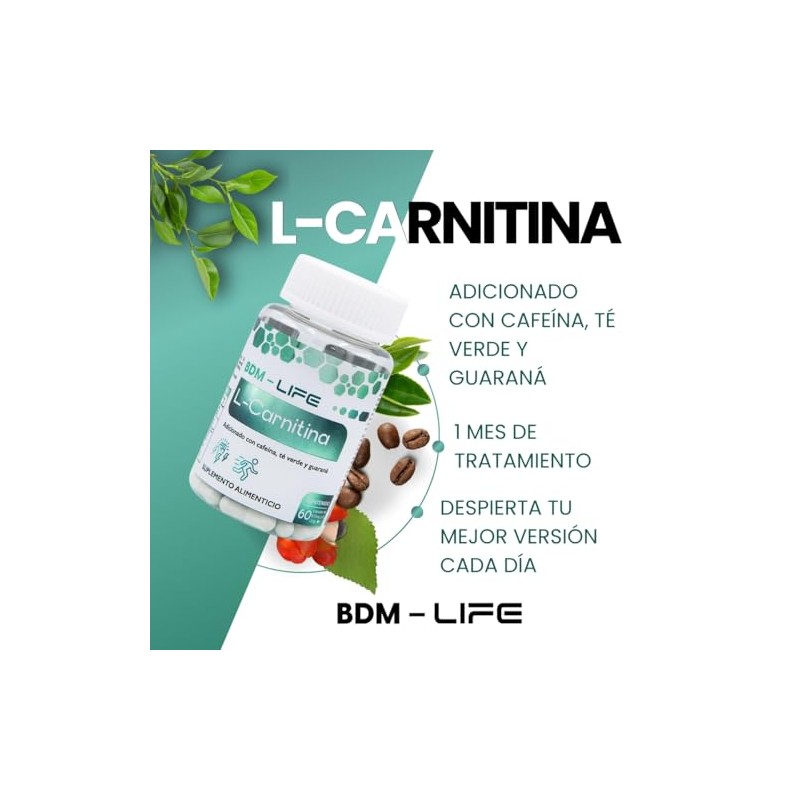 BDM-LIFE L-Carnitina con Cafeína, Té Verde y Guaraná, Energía y