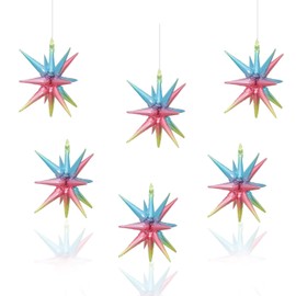 6 Pcs Multicolor Star Foil Balloons One-Piece 14-Pointed Star Balloons 4D Starburst Cone Mylar Balloons 22inch Christmas Birthday Wedding Wedding Anniversary Party Supplies(Multicolor)