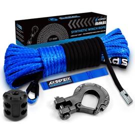 Synthetic Winch Rope Kit, 3/16" x 50ft 8500LBS Blue Winch Cable with Protective Sleeve, Forged Winch Hook, Rubber Stopper and Safety Pull Strap for ATV UTV