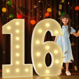 Marquee Numbers 4 Feet Tall Large Light Up Numbers 16th Sweet 16 Birthday Decorations Big Yellow Light Outdoor Anniversary Decorations Balloon Arch Kit Party Backdrop 16
