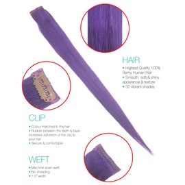 Hi Chic Human Hair Extensions, Clip In Highlights 3pc per PK (6", Dark Purple)