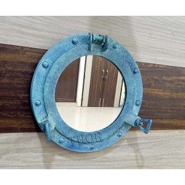 THOR INSTRUMENTS Nautical Porthole Wall Mounted Mirrors | Maritime Ship's Decor Window | Maritime Aluminum Vintage Decor (12 Inches, Sky Blue) Rustic Vintage Home Decor Gifts