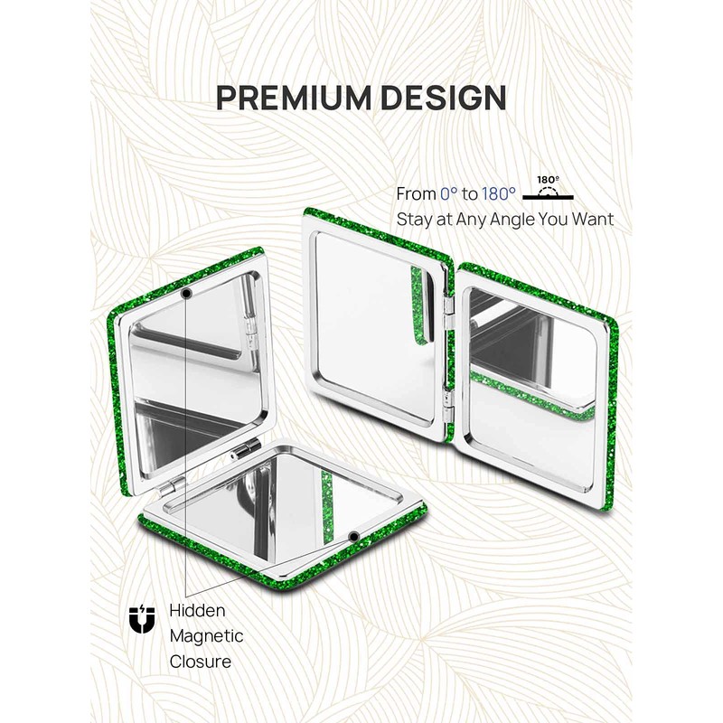 OMIRO Compact Mirror, Glitter PU 1X/3X Magnification, Ultra Portable for