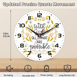 with God All Things are Possible Wall Clock, Vintage Wooden Battery Operated Non-Ticking 10 Inch Silent Art Decor for Girls and Kids