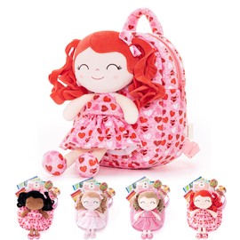Gloveleya Toddler Backpack Baby Girl Gifts Curly Hair Plush Figures Dress Backpack Kids Backpack Curly Hair Loving Heart Backpack - Redhead Loving Heart 9inches