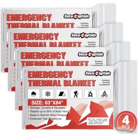 SecuCaptain Survival Emergency Thermal Blankets: Extra Large 84” x63” Space Mylar Blanket Kit for Outdoor Cold Winter Camping Hiking Car Bug Out Bag or First Aid - 4 Pack