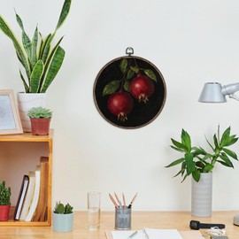 GWFSJYU Pomegranate Framed Vintage Kitchen Wall Art Decor, Dark Pomegranates Round Canvas Prints Wall Art, Pomegranates Wall Hanging Decor for Farmhouse Kitchen Dining Living Room, 10x10inch