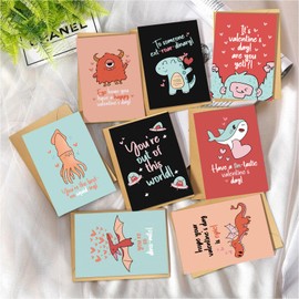 Obbyidk 24 Funny Valentine's Day Card Set, Assorted Pun Note Cards with Envelopes, Cute Valentines Cards Pack for Kids Student Classroom School, 4 x 6 In(8 Designs, 3 Each)