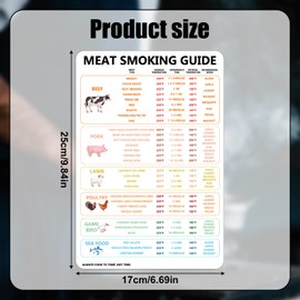 BBQ Smoker Accessories - Meat Temperature Chart & Grilling Guide Magnet - Includes Meat Type, Time, Temperature & Wood Type