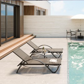 SUNLEI Lounge Chair for Outside Set of 2, Pool Chaise Lounge with S-Shaped Armrest, Patio Lounge Chairs with Adjustable Backrest & Textilene, Patio Chaise Lounge for Outdoor/Dark Grey