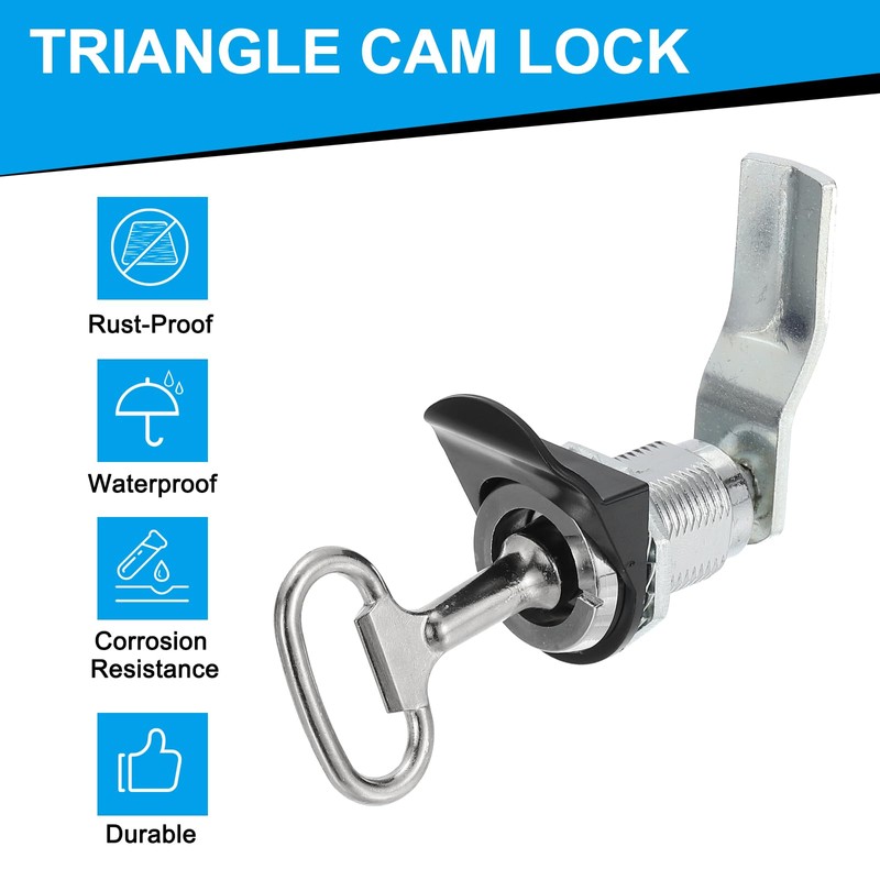 PATIKIL 三角形カムロック 2個入りクロムメッキされた管状キャビネット引き出しロック 1-1/4" シリンダー長さ 1-1/16" 厚パネルに適合 小さな鍵付き 電気キャビネット 水道メーター