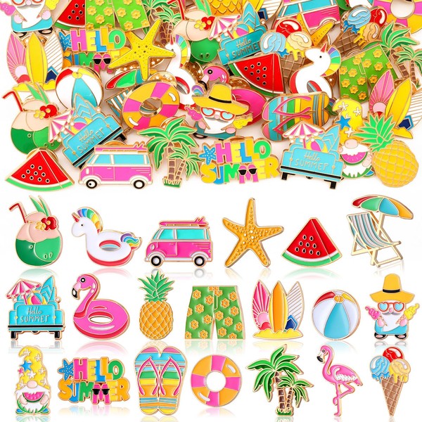 Hoteam 60 Pcs Summer Lapel Pins Bulk Beach Hawaiian Tropical