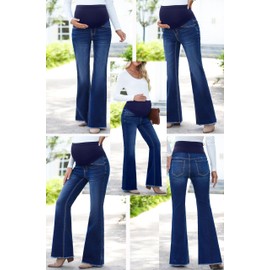 BLENCOT Maternity Denim Pants for Women Stretch Over Belly Pregnancy Jeans for Pregnant Womens Flare Bottom with Pockets Soft Comfort Fit P905 Blue 2XL