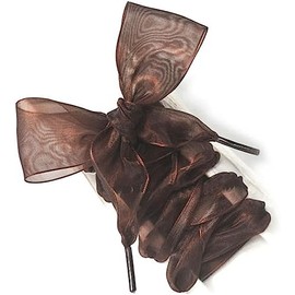 MarJunSep Satin Ribbon Shoe Laces for Sneakers, Flat Lace Shoelaces for Women Girls Shoestrings 4CM Wide (1 Pair Brown, 47")
