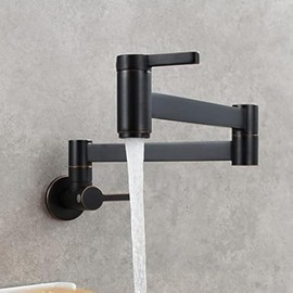 SOKNARKU Solid Brass Square Wall Mounted Folding Faucet Double Switch Foldable Kitchen Sink Faucet Oil Rubbed Bronze