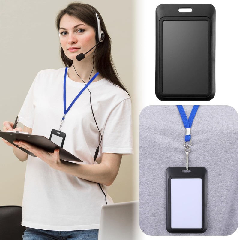 40 Pack Black Hard Plastic ID Badge Holder with Clear