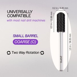 PANA 3/32" Large Smooth Round Top Safety Carbide Nail Drill Bit for Gel Polish & Acrylic Removal Nail Salon Manicure Pedicure Electric File Tools (Large Barrel - DLC Black, Coarse)