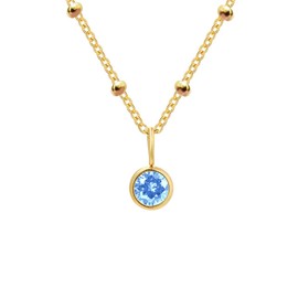 ALRNBY Birthstone Necklace for Women Dainty Gold Station Necklace with Crystal Pendant for Girls Gift Stainless Steel Diamond Choker (March - Aquamarine)