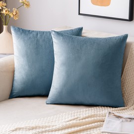 EMEMA Velvet Cushion Cover, Decorative, for Sofa, Bedroom, Lumbar Cushions, Scatters, with Hidden Zip, Set of 2, 40 x 40 cm, Light Blue