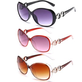 FeiOne Pack of 3 Women's Sunglasses Retro Oversized Polarised Trendy Sunglasses Woman with UV400 & CAT3 Protection, Cat Eye Design, Light Protection for Street & Outdoor (Brown + Black + Red), black