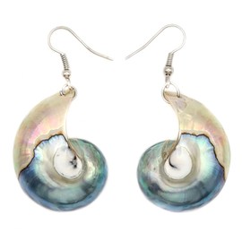 Swimmi Natural Open Nautilus Shell Earrings, Dangle Drop 925 Sterling Silver Nautilus Earrings for Women, Handmde Mother of Pearl Earrings Jewelry AA419-A
