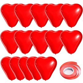 OTMVicor Red Heart Balloons,15pcs Red Valentines Balloons and 1roll Red ribbon,12inch Red Latex Balloons for Valentines Day,Wedding,Engagement,Anniversary Decoration