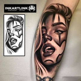 INKARTLINK 2 Sheets Extra large Semi Permanent Tattoos, Temporary Tattoos, Adult Art Designs, Waterproof, Realistic, No Adhesive, Non-Reflective, Lasts 1-2 Weeks, ((Mexican Day of the Dead 2))