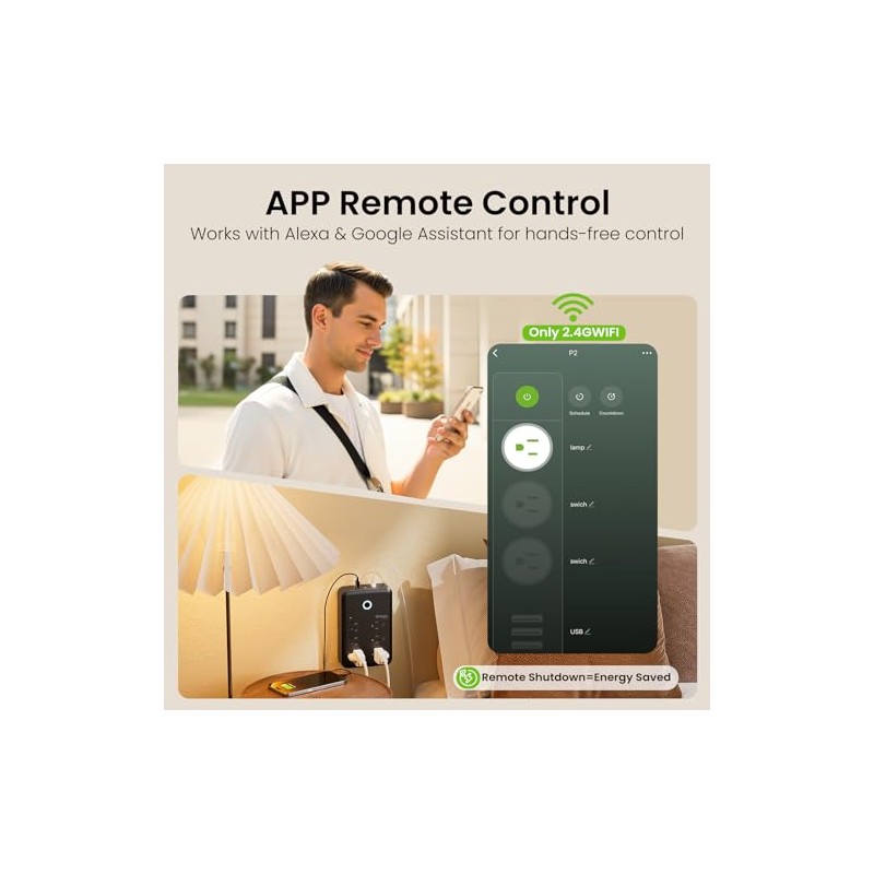 GHome - Extensor de Enchufe Inteligente, Cargador de Pared USB