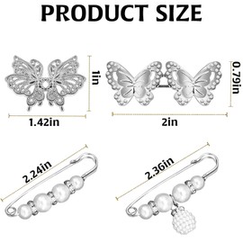 6Pcs Pant Waist Tightener, Butterfly & Pearl Style Trouser Clip Jean Buttons for Loose Jeans, Waist Cincher Clip Pins Reusable for Loose Jeans, Pants Clips To Tighten Waist No Sewing Required
