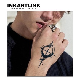 INKARTLINK Tattoo Tech, 3 Sheets Small Semi Permanent Tattoo, Adult Art Design Temporary Tattoos, Lasts 1-2 Weeks, Waterproof, Realistic Look, No Adhesive, No Reflection (Cross Star Design)