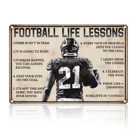 Doodlream Inspirational Football Life Lessons Sign Wall Decor Metal Tin Sign Vintage Wall Poster for Football Player Lover's Home Room Decor Gift 20 x 30cm