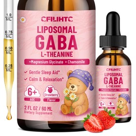 Liposomal GABA L-Theanine Drops for Kids - Liquid GABA Supplement with Magnesium, Chamomile, Lemon Balm & Vitamin B6 - Support Relaxation, Focus & Stress Relief for Kids & Adults - Strawberry Flavor