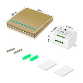 Aroidful Wireless Light Switch Kit, Remote Control Light Switch 250V No Wiring Easy Installing, 30M Range, Self Powered Wireless Light Switch Quick Create or Relocate On/Off RF Switch for Lamp (Gold)