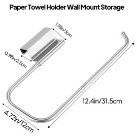 Paper Towel Holder, Stainless Steel Kitchen Roll Holder Under Cabinet, Waterproof Reusable Wall Mounted Under Counter Kitchen Roll Paper Holder No Drilling For Bathroom Laundry Sink Indoor